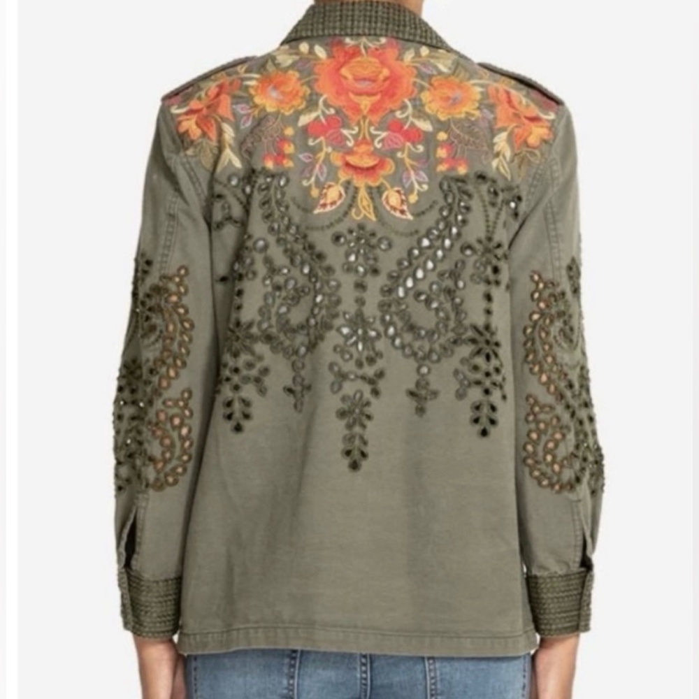 Johnny Was Violette Eyelet Embroidered Military Jacket XL